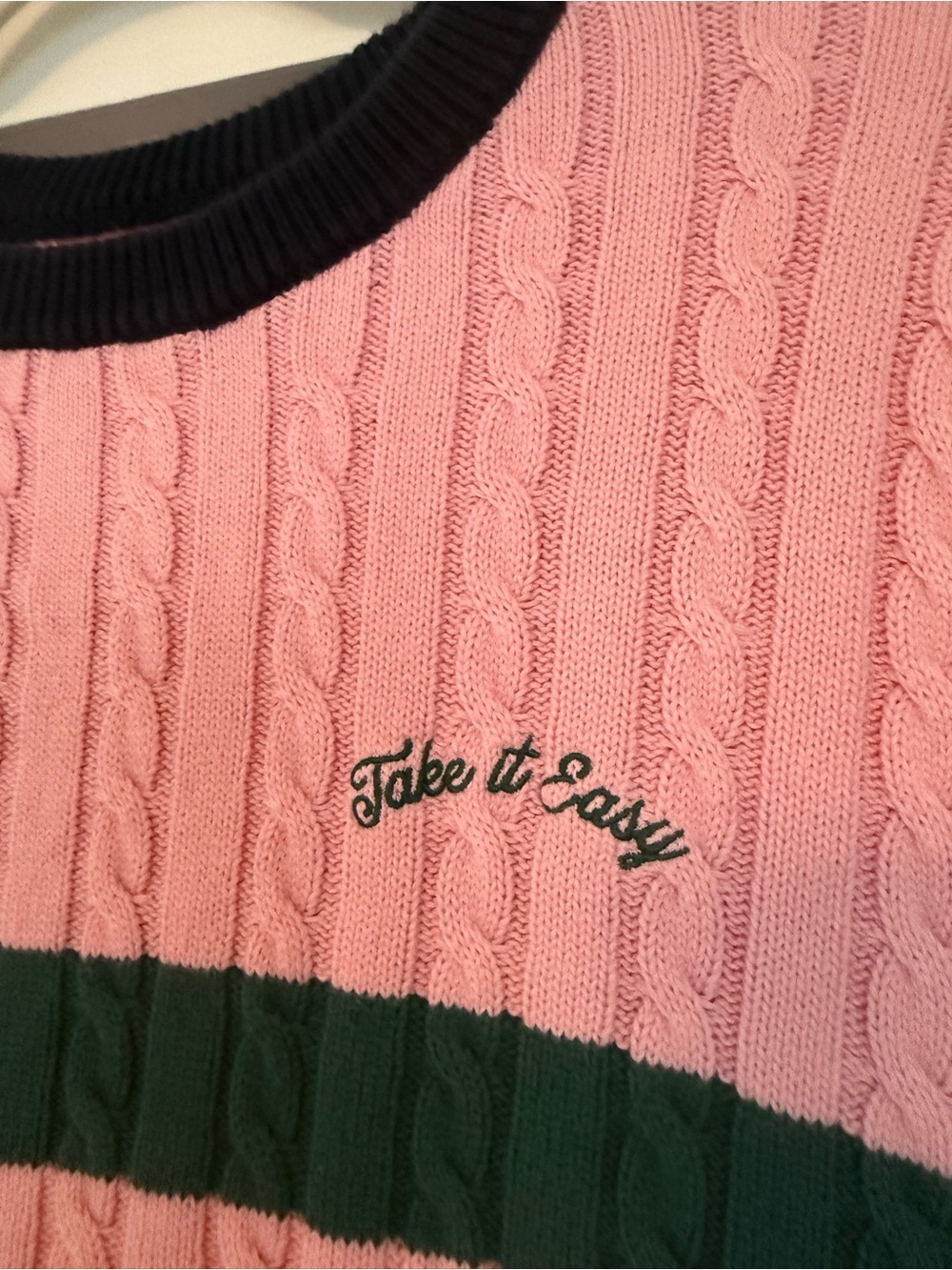 Pink & Green Cable Knit Golf Sweater - Picture 2 of 5